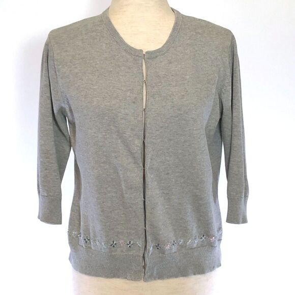 Old Navy Gray Embroidered Cardigan Sweater Medium - Picture 1 of 8